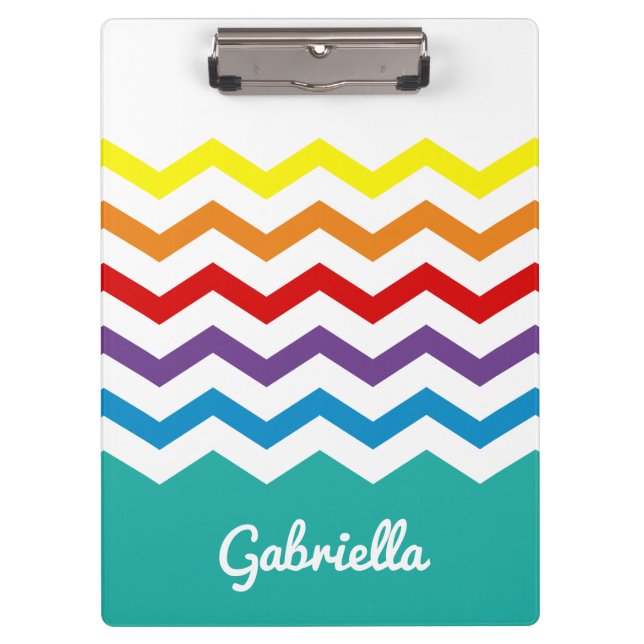 Kids Rainbow Chevron Colourful Pretty Personalized Clipboard (Front)
