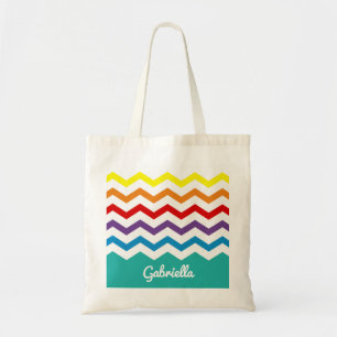 Kids Rainbow Chevron Colourful Pretty Personalized Tote Bag