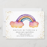 Kids Rainbow Cloud Birthday Party Invitation<br><div class="desc">Whimsical girl's birthday party invitation featuring a rainbow painted with watercolor. There is also faux gold glitter around the edges. The text says "please join us for a magical celebration." Customize this template card by adding your child's party information.</div>