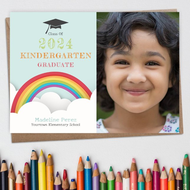 Kids Rainbow Clouds Kindergarten Graduation Photo Invitation (Creator Uploaded)