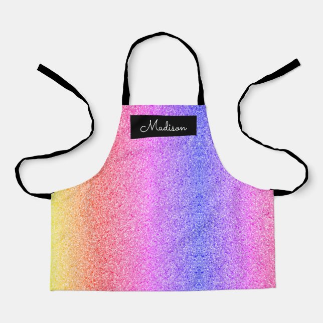 Kids Rainbow Glitter Personalized Apron (Front)