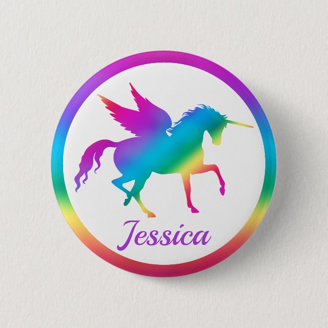 Kids Rainbow Gradient Unicorn Silhouette 2 Inch Round Button (Front)