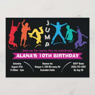 Kids Rainbow Jump Trampoline Birthday Party Invitation
