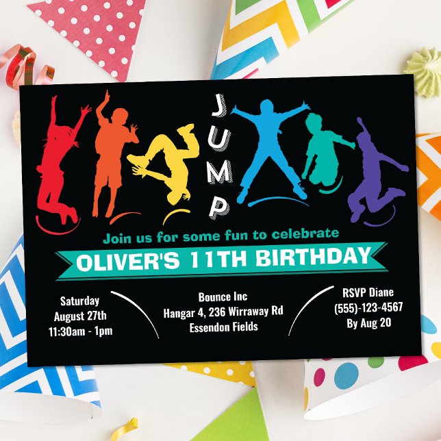 Kids Rainbow Jump Trampoline Birthday Party Invitation (Creator Uploaded)