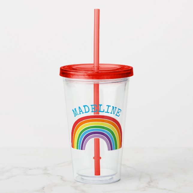 Kids Rainbow Personalized Girls Pretty Acrylic Tumbler (Front)