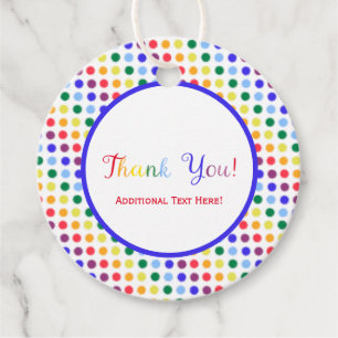 Kids Rainbow Polka Dots Party Favour Thank You Tags