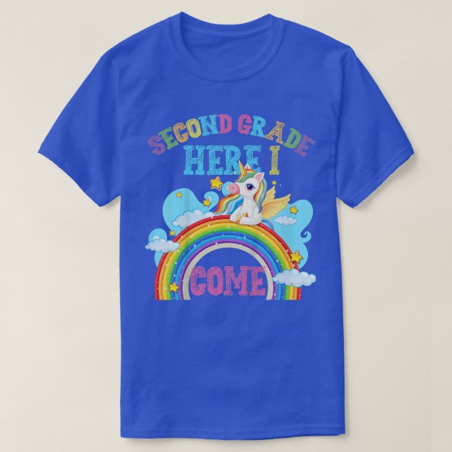 Kids Rainbow Unicorn Lover 2nd Second Grade Here I T-Shirt (Design Front)