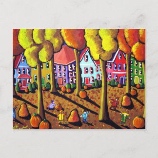 Kids Raking Leaves Postcard
