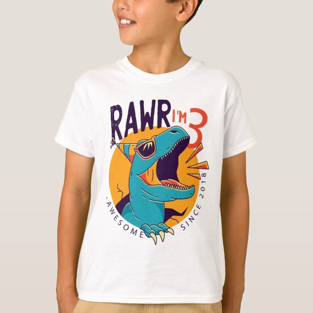 Kids Rawr I'm 3 3rd Birthday T Rex Dinosaur Gift T-Shirt (Front)