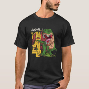 Kids Rawr I'm 4 4Rd Birthday T Rex Dinosaur Decora T-Shirt