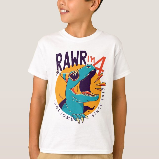 Kids Rawr I'm 4 4rd Birthday T Rex Dinosaur Gift T-Shirt (Front)