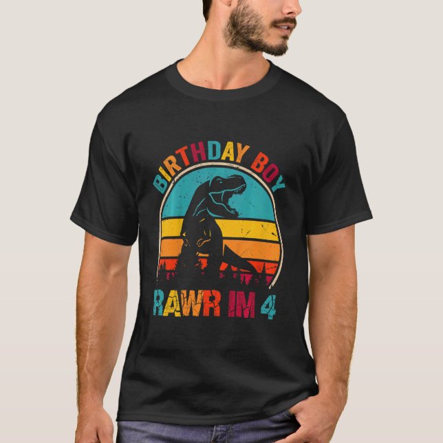 Kids Rawr I'm 4 4th Birthday Boy Dinosaur Rex 4 Ye T-Shirt (Front)