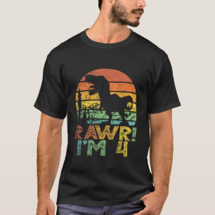 Kids Rawr Im 4 4Th Birthday T Rex 4 Year Old Boys T-Shirt