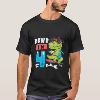 Kids Rawr I'm 4 T Rex Dinosaur Skateboard Boys 4Th T-Shirt