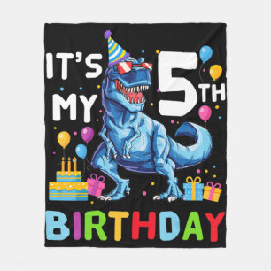 Kids Rawr I'm 5 5th Birthday T Rex Dinosaur Party Fleece Blanket