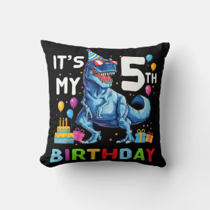 Kids Rawr I'm 5 5th Birthday T Rex Dinosaur Party Throw Pillow