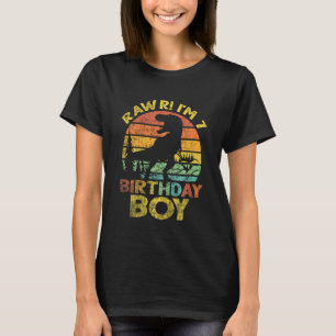 Kids Rawr Im 7 7th Birthday Boy Rex Dinosaur 7 Yea T-Shirt