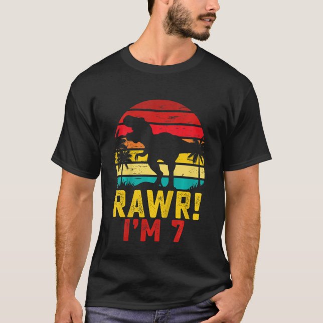 Kids  Rawr I'm 7 Dinosaur 7th Birthday Rex 7 Years T-Shirt (Front)
