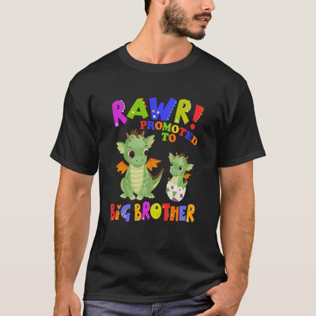 Kids Rawr Promoted To Big Brother Cute Dragon Baby T-Shirt (Front)