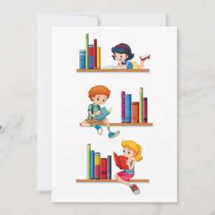 Kids Reading Books on Shelf Invitation