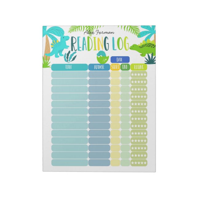 Kids Reading log homeschool reading log, dinosaur  Notepad (Rotated)