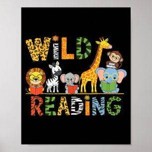 Kids reading lover wild reading books and bookworm poster