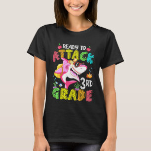 Kids Ready To Attack 3rd Grade Shark Backpack Back T-Shirt