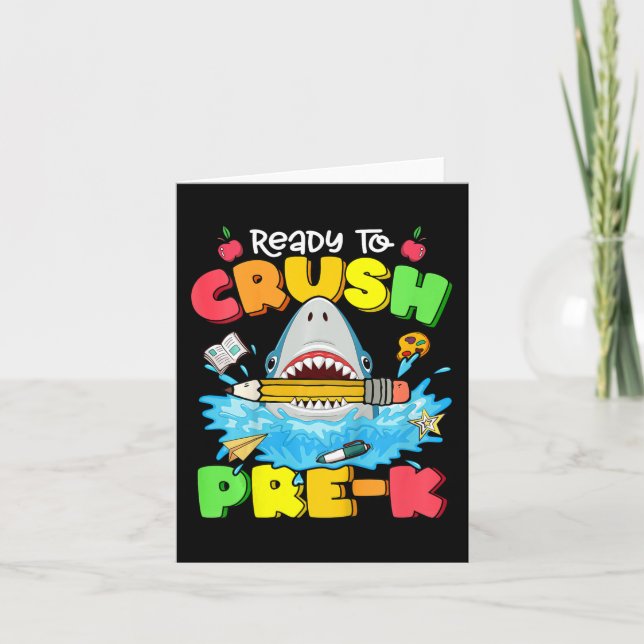 Kids Ready To Crush Pre-K Shark Back To School Boy Card (Front)