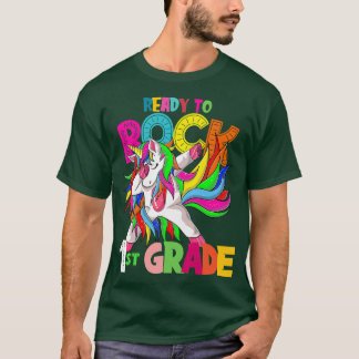 Kids Ready to rock 1st grade dabbing unicorn back  T-Shirt