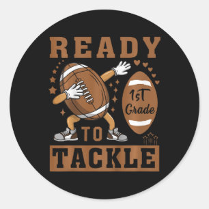 Kids Ready To Tackle 1st Grade Football First Day  Classic Round Sticker
