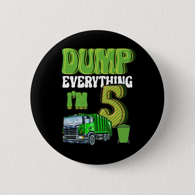 Kids Recycling Trash 5 Year Old Garbage Truck 5th 2 Inch Round Button (Front)