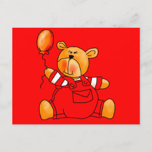 Kid's Red Bear Balloons Postcard