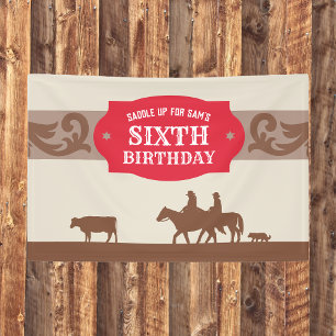 Kids Red/Brown Western Theme Birthday Party Banner