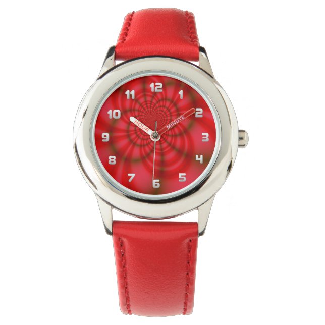 Kid's Red Candy Stripes Fractal Watch (Front)