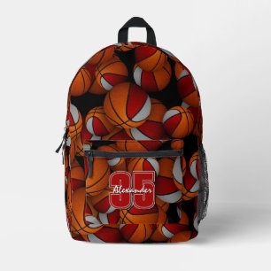 Kids red grey team colours basketballs pattern printed backpack
