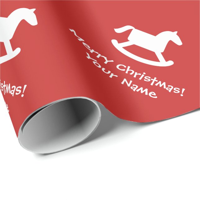 Kid's red rocking horse Christmas wrapping paper (Roll Corner)