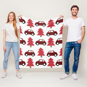 Kids Red Toy Car Christmas Tree Fleece Blanket