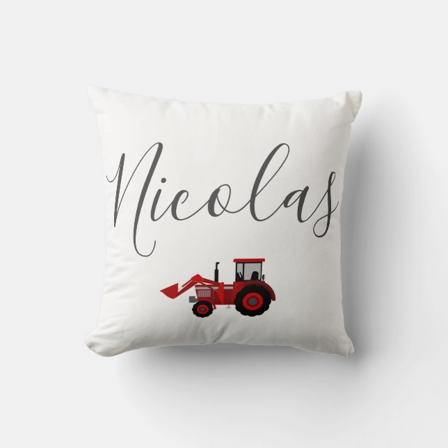kids Red tractor customizable name Throw Pillow (Front)