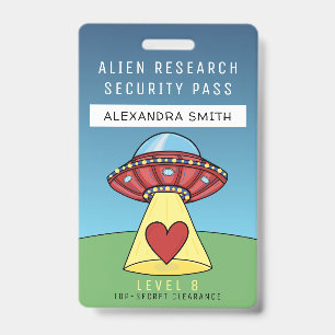 Kids Red UFO Party Alien Research Security Pass Badge