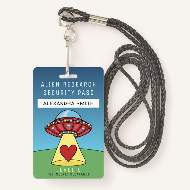 Kids Red UFO Party Alien Research Security Pass Badge (Front with Lanyard)