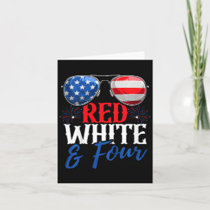 Kids Red White And Four 4th Of July Birthday Party Card