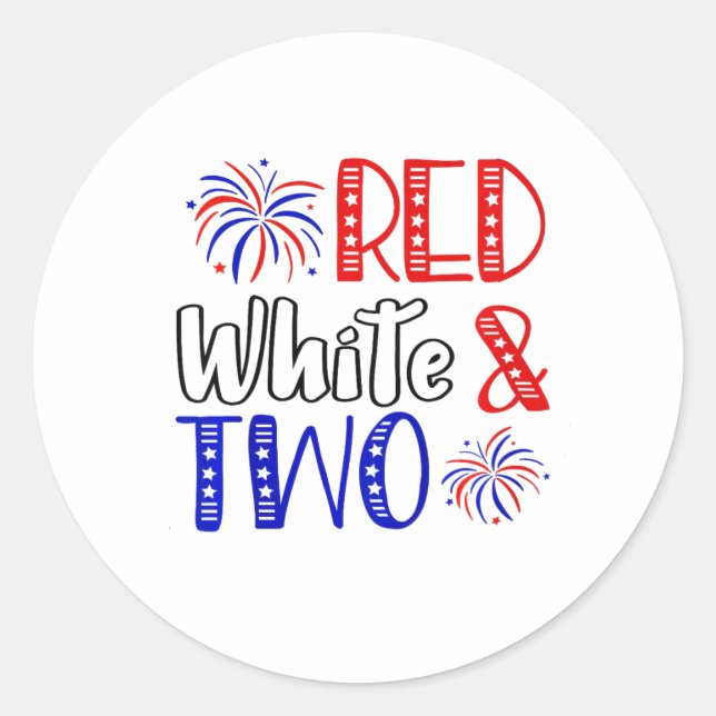 Kids Red White And Two 2nd Birthday 4th Of July In Classic Round Sticker (Front)