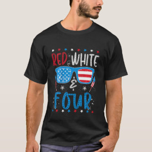 Kids Red White & Four  4th Birthday 4th Of July Bo T-Shirt