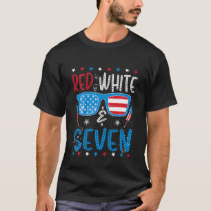 Kids Red White & Seven  7th Birthday 4th Of July B T-Shirt