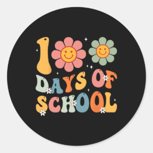 Kids Rero Groovy 100 Days Happy 100h Day Of School Classic Round Sticker