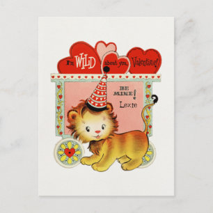 Kid's Retro Circus Lion Valentine Postcard