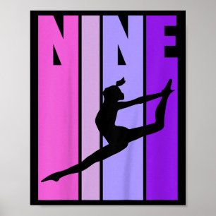 Kids Retro Girls Gymnastics 9 9th Ninth Birthday S Poster