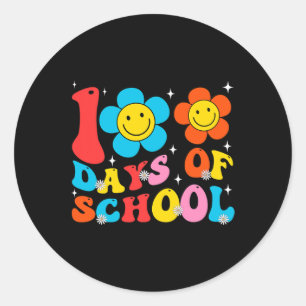 Kids Retro Groovy 100 Days Happy 100th Day Of Scho Classic Round Sticker
