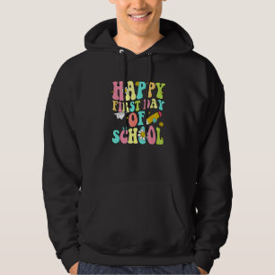 Kids Retro Groovy Happy First Day Of School Teache Hoodie