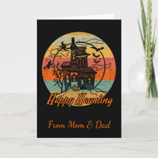 Kids Retro Halloween Happy Haunting Haunted House Card
